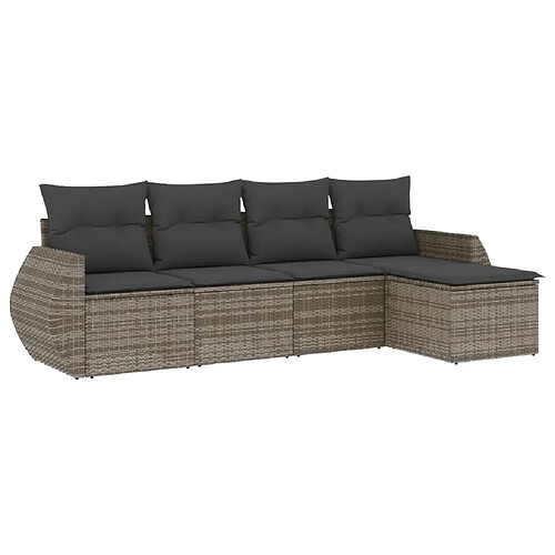 Maison Chic Salon de jardin 5 pcs avec coussins | Ensemble de Table et chaises | Mobilier d'Extérieur gris résine tressée -GKD32263