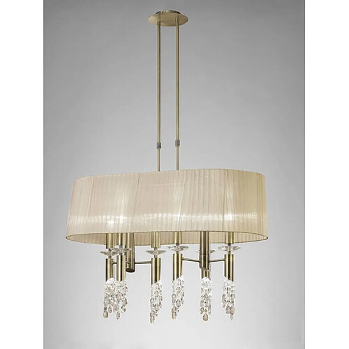 Luminaire Center Suspension Tiffany 6+6 Ampoules E27+G9 ovale, laiton antique avec Abat jour bronze & cristal transaparent