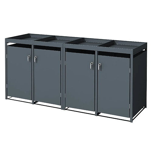 ML-Design Abri pour 4 poubelles 240L acier anthracite 264x80x124 cm conteneur à jardinière