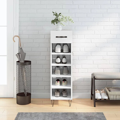 Maison Chic Armoire à chaussure 30x35x105 cm,Meuble à Chaussures Blanc brillant Bois ingénierie -MN46259