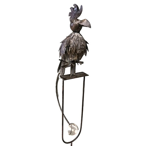 L'Héritier Du Temps Mobile de Jardin Rotatif à Planter ou Tuteur pour Plantes Motifs Oiseaux Perchés en Fer et Verre Patiné Marron 12x12x156cm