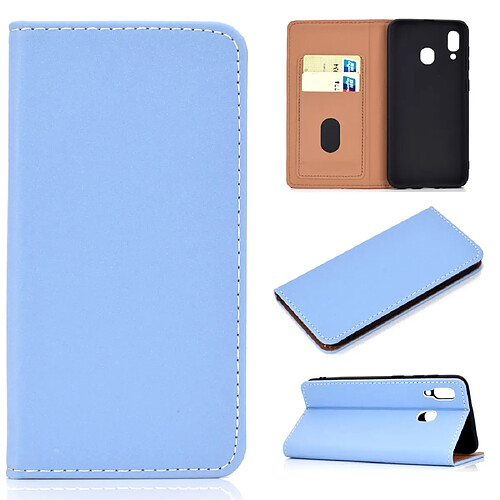 Wewoo Housse Coque Etui en cuir avec rabat horizontal pour Samsung Galaxy A40couleur unieavec fente carte et support bleu