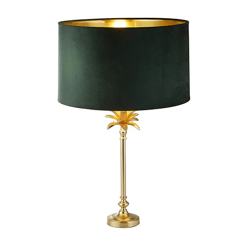 Searchlight Lampe de Table Laiton Satiné, Abat-jour Velours Vert