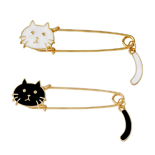 1 pièce Broche Motif Chat Blanc + 1 pièce Broche Motif Chat Noir En Alliage Or Accessoires Vetements Pour Femme