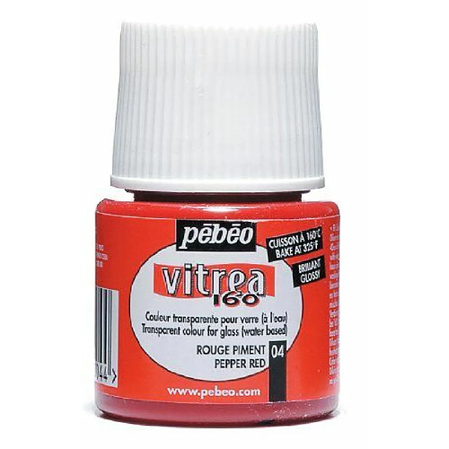 Pébéo - Peinture Transparante Vitrea 160Â°C pour le Verre - Rouge Piment - 45 ml