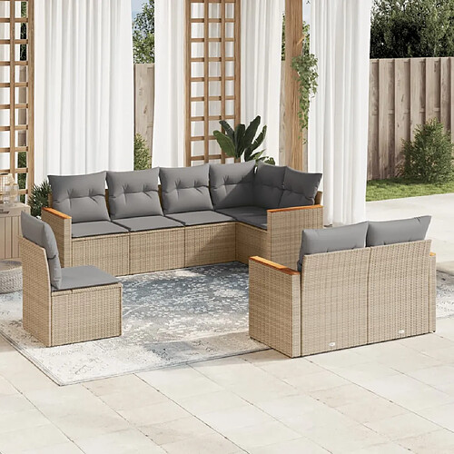 vidaXL Salon de jardin avec coussins 8 pcs beige résine tressée