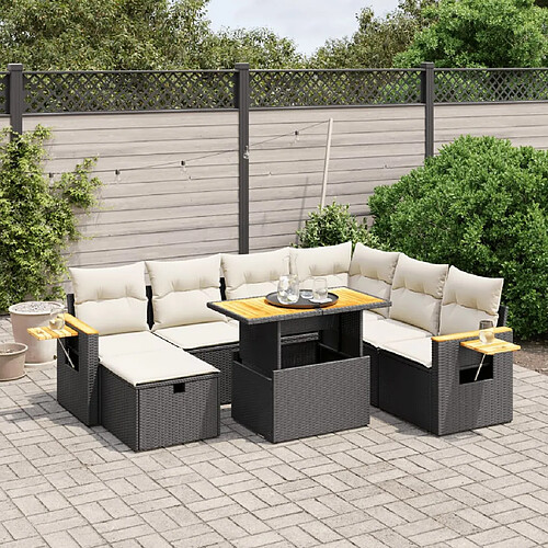 vidaXL Salon de jardin 8 pcs avec coussins noir résine tressée