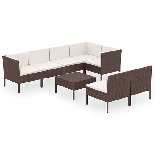 Maison Chic Salon de jardin 8 pcs + coussins - Mobilier/Meubles de jardin - Table et chaises d'extérieur Résine tressée Marron -MN58713