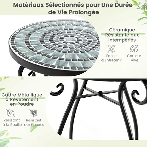 Helloshop26 Table d'appoint ronde de jardin avec plateau mosaïque en carreaux de céramique table basse d'extérieur pour balcon piscine noir 20_0009369