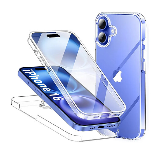 Htdmobiles Coque pour Apple iPhone 16 - housse etui silicone gel fine 360 integrale (avant et arriere) + film ecran - TRANSPARENT