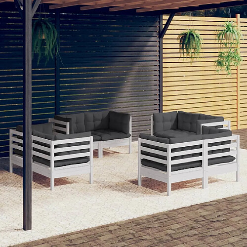 vidaXL Salon de jardin 8 pcs avec coussins anthracite Bois de pin