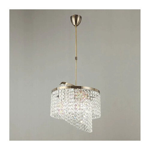 Luminaire Center Suspension Cortina télescopique 6 Ampoules avec anneaux réglables laiton antique/cristal