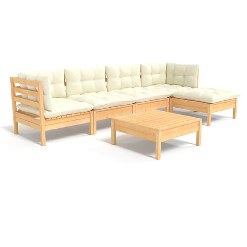 Maison Chic Salon de jardin 6 pcs + coussins - Mobilier/Meubles de jardin - Table et chaises d'extérieur crème Bois de pin -MN93513