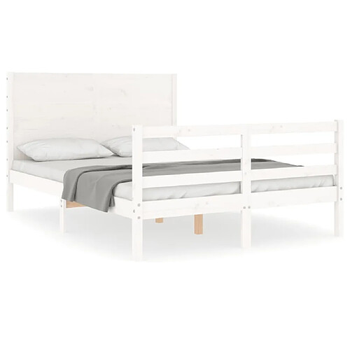 Maison Chic Cadre/structure de lit avec tête de lit pour adulte - Lit Moderne Chambre blanc double bois massif -MN24606