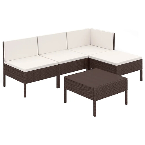 Maison Chic Salon de jardin 5 pcs + coussins - Mobilier/Meubles de jardin - Table et chaises d'extérieur Résine tressée Marron -MN72455