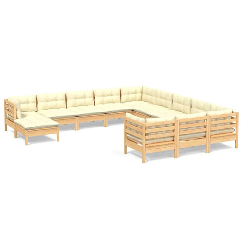 Maison Chic Salon de jardin 12 pcs avec coussins | Ensemble de Table et chaises | Mobilier d'Extérieur crème Bois de pin -GKD27849