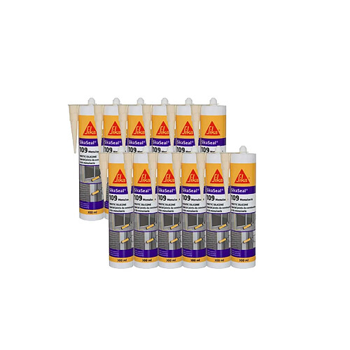 Lot de 12 mastic silicones spécial joint de menuiserie - SIKA SikaSeal 109 Menuiserie - Beige- 300ml