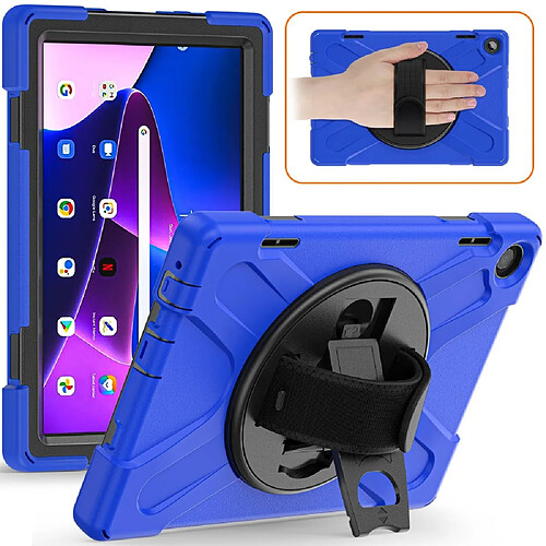 Coque en silicone avec béquille rotative et dragonne pour votre Lenovo Tab M10 (Gen 3) TB-328FU/TB-328XU - bleu