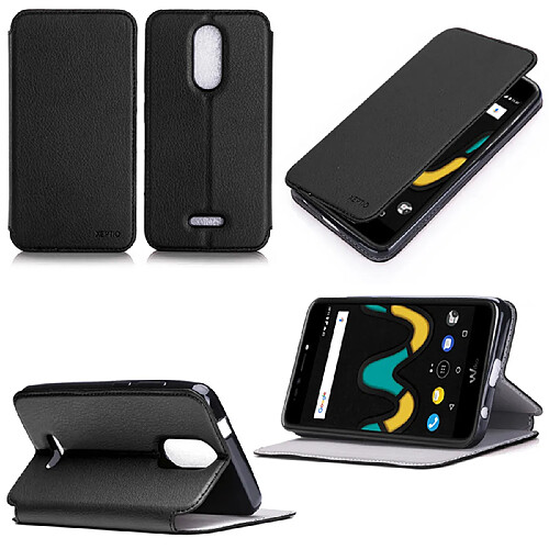 Etui Wiko Upulse 4G noir luxe Ultra Slim Style Cuir avec stand - Housse Folio Flip Cover coque de protection smartphone Wiko U pulse 5,5 pouces noire - Accessoires pochette XEPTIO : Exceptional case !