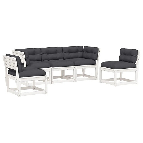 Maison Chic Salon de jardin 5 pcs avec coussins | Ensemble de Table et chaises | Mobilier d'Extérieur blanc bois massif de pin -GKD25077