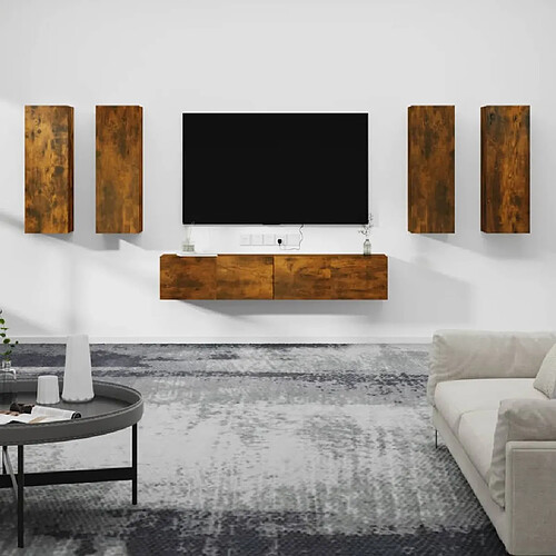 Maison Chic Ensemble de meubles TV 6 pcs | Banc TV Moderne pour salon | Meuble de Rangement - Chêne fumé Bois d'ingénierie -MN91837