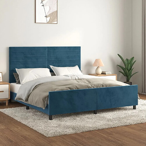 Maison Chic Lit adulte - Cadre Structure de lit avec tête de lit Contemporain Bleu foncé 160x200 cm Velours -MN40036