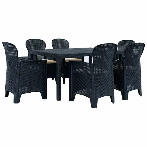 Ensemble de salle à manger 7 pcs,Ensemble à dîner d'extérieur Plastique Anthracite Aspect de rotin -MN74785