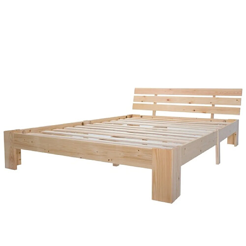 ComfortXL Lit Double En Bois Massif Avec Tête De Lit - 200 X 140 Cm - Blanche