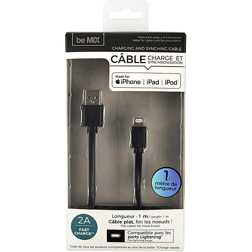 Be Mix Câble charge rapide pour I-Phone 1m Noir.