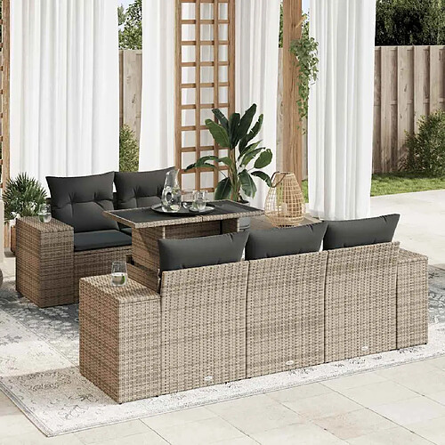 vidaXL Salon de jardin 6 pcs avec coussins gris résine tressée