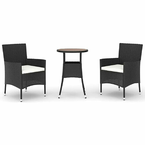 Maison Chic Ensemble de bistro 3 pcs coussins,Table + chaises + coussins de jardin noir poly rotin -GKD928943