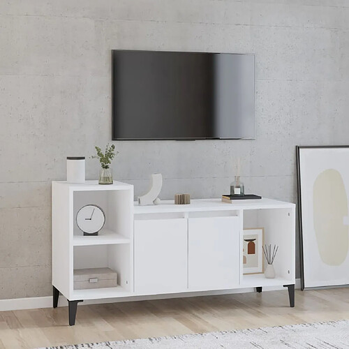 vidaXL Meuble TV Blanc 100x35x55 cm Bois d'ingénierie