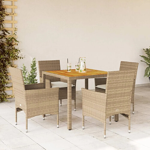 vidaXL Ensemble à manger de jardin et coussins 5pcs beige rotin acacia