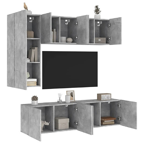 vidaXL Unités murales TV 5 pcs gris béton bois d'ingénierie