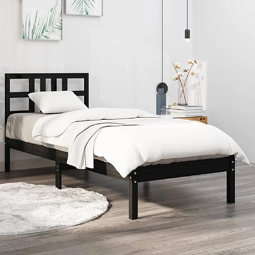 vidaXL Cadre de lit sans matelas noir 75x190 cm bois massif