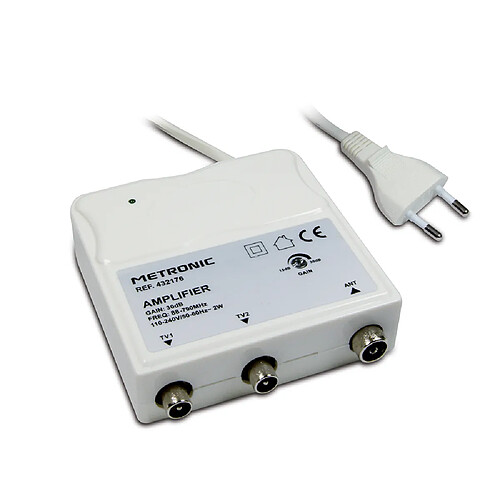 Metronic Amplificateur d'intérieur FM/VHF/UHF à réglage de gain 30 dB avec filtre 4G - blanc