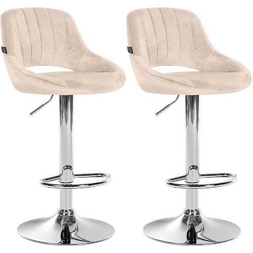 Decoshop26 Lot de 2 tabourets de bar avec repose-pieds en forme d'arc assise en tissu crème cadre en métal TDB10757