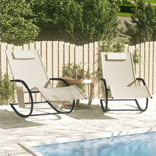 Maison Chic Lot de 2 Chaises longues à bascule | Bain de soleil Relax | Transat Crème Acier et textilène -GKD32811