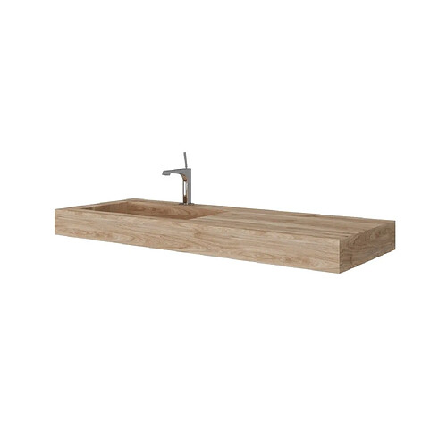 Kiamami Valentina LAVABO EXCENTRÉ LAVABO GAUCHE, 120CM, EN BOIS HPL CHÊNE MIEL