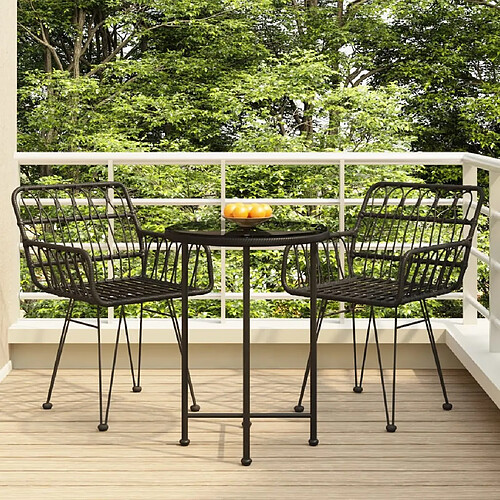 Salle à manger de jardin 3 pcs,Table et chaise à dîner Noir Résine tressée -MN30859