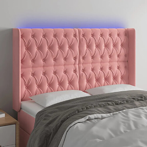 vidaXL Tête de lit à LED Rose 147x16x118/128 cm Velours