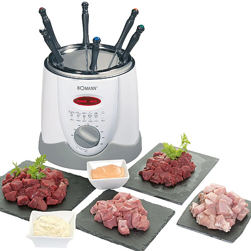 Friteuse à fondue, 1 L, 6 fourchettes à fondue, thermostat réglable, 900, Blanc/Gris, Bomann, FRR 1290 CB