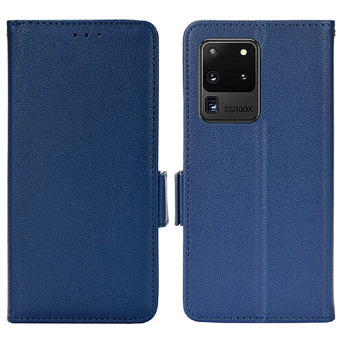 Etui en PU texture litchi, fermoir aimanté avec support bleu foncé pour votre Samsung Galaxy S20 Ultra