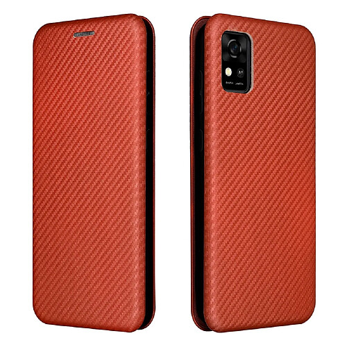 Coque en TPU + PU texture en fibre de carbone, auto-absorbée avec porte-carte rouge pour votre ZTE A31