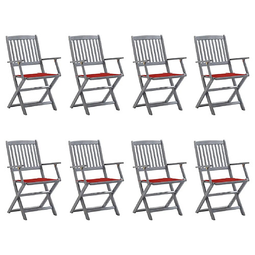 vidaXL Chaises pliables d'extérieur lot de 8 et coussins Bois d'acacia