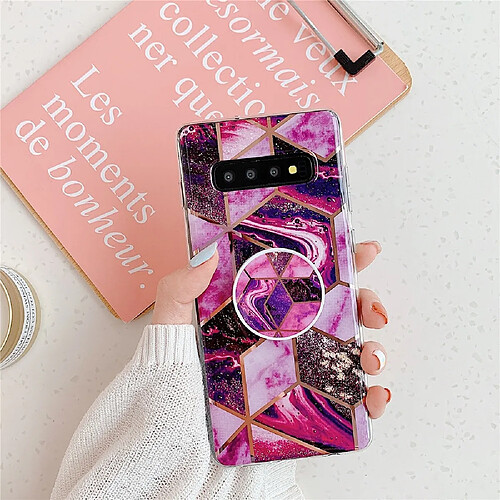 Wewoo Coque Souple Pour Galaxy S10 Plus Placage Motif Géométrique Coloré Mosaïque Marbre TPU Mobile avec Support Pliant Magenta PF5