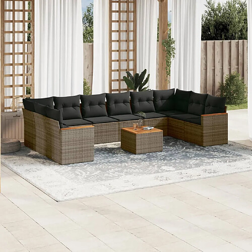 vidaXL Salon de jardin 11 pcs avec coussins gris résine tressée