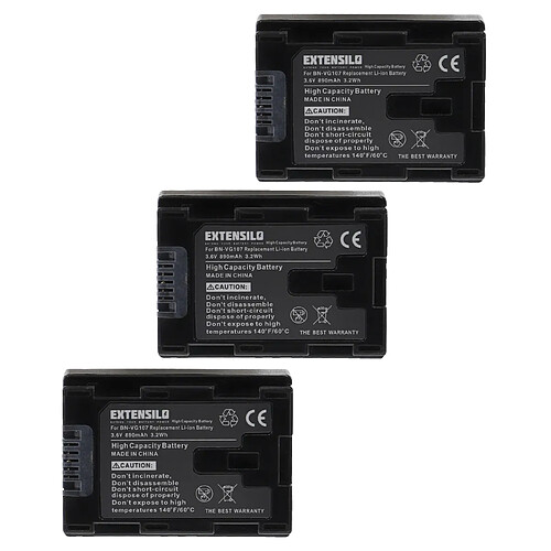 Vhbw EXTENSILO 3x Batteries compatible avec JVC GZ-HD760, GZ-HM30, GZ-HM300, GZ-HM300BU appareil photo, reflex numérique (890mAh, 3,6V, Li-ion)