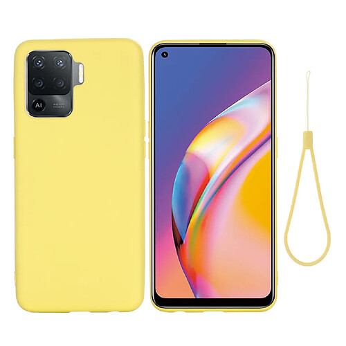 Coque en silicone Liquide de couleur unie avec sangle souple jaune pour votre Oppo A94/Reno5 F/F19 Pro/Reno5 Lite