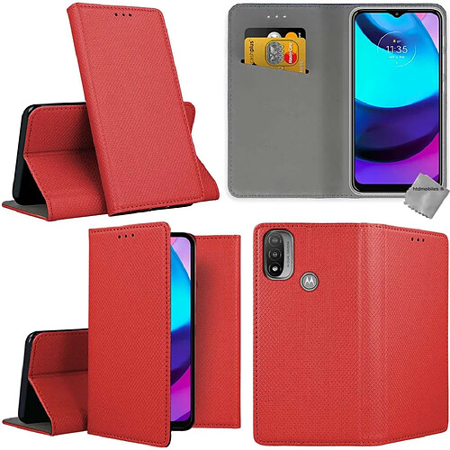 Htdmobiles Housse etui portefeuille avec coque intérieure en silicone pour Motorola Moto E20 / E30 / E40 + verre trempe - ROUGE MAGNET